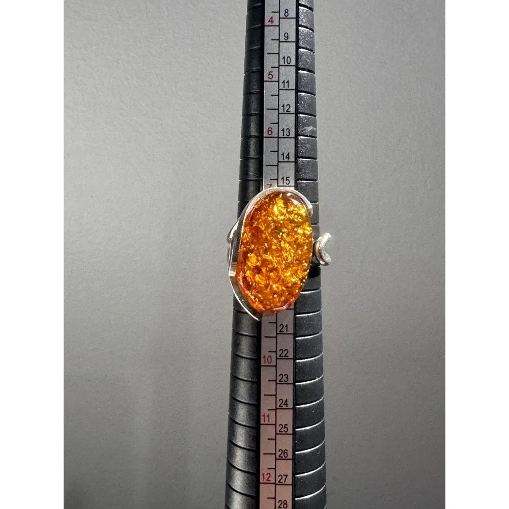 Vintage 925 Sterling Silver & Baltic Amber‎ Ring Sz 8 ADJUSTABLE